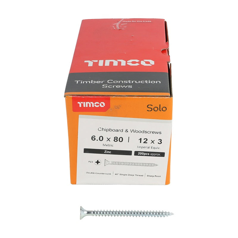 200 x TIMCO Solo Countersunk Silver Woodscrews - 6.0 x 80