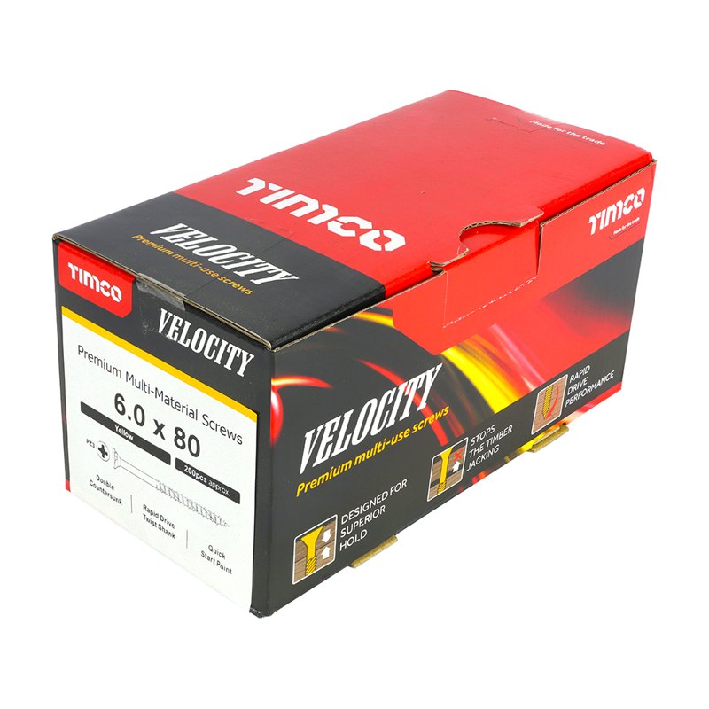 200 x TIMCO Velocity Premium Multi-Use Countersunk Gold Woodscrews - 6.0 x 80