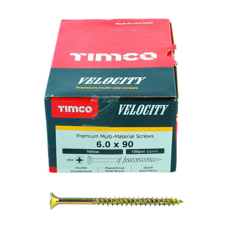 100 x TIMCO Velocity Premium Multi-Use Countersunk Gold Woodscrews - 6.0 x 90