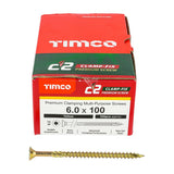 100 x TIMCO C2 Clamp-Fix Multi-Purpose Premium Countersunk Gold Woodscrews - 6.0 x 100