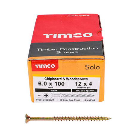 100 x TIMCO Solo Countersunk Gold Woodscrews - 6.0 x 100