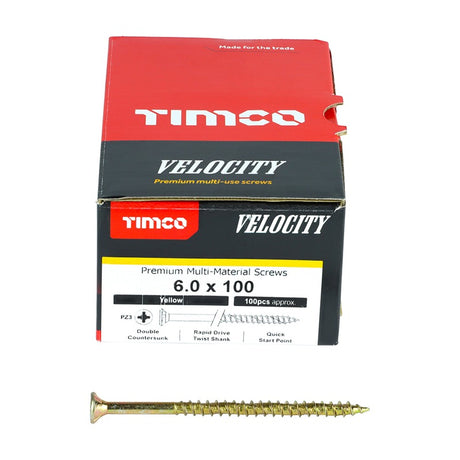 100 x TIMCO Velocity Premium Multi-Use Countersunk Gold Woodscrews - 6.0 x 100