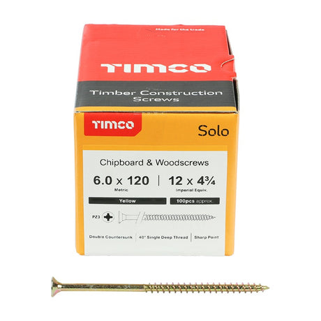 100 x TIMCO Solo Countersunk Gold Woodscrews - 6.0 x 120