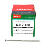 100 x TIMCO Classic Multi-Purpose Countersunk A4 Stainless Steel Woodcrews - 6.0 x 130