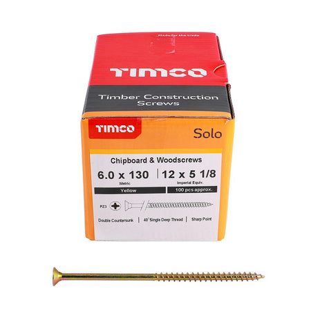 100 x TIMCO Solo Countersunk Gold Woodscrews - 6.0 x 130