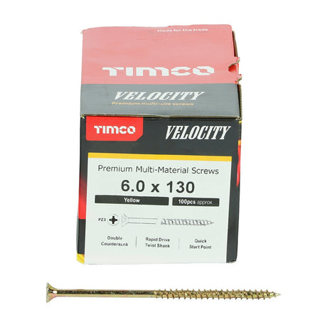 100 x TIMCO Velocity Premium Multi-Use Countersunk Gold Woodscrews - 6.0 x 130