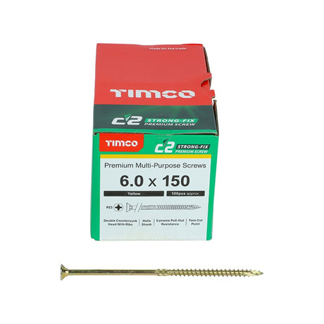 100 x TIMCO C2 Strong-Fix Multi-Purpose Premium Countersunk Gold Woodscrews - 6.0 x 150