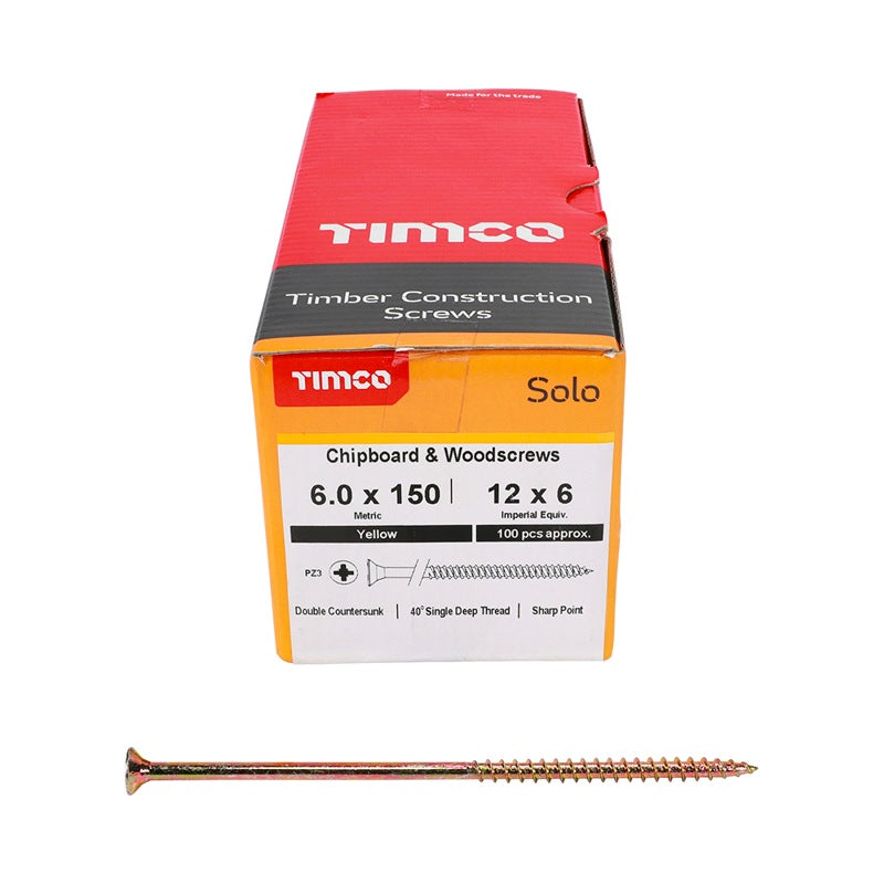 100 x TIMCO Solo Countersunk Gold Woodscrews - 6.0 x 150