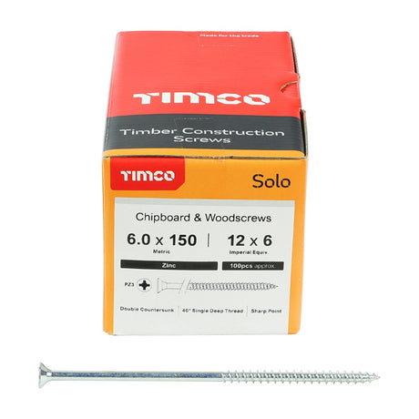 100 x TIMCO Solo Countersunk Silver Woodscrews - 6.0 x 150