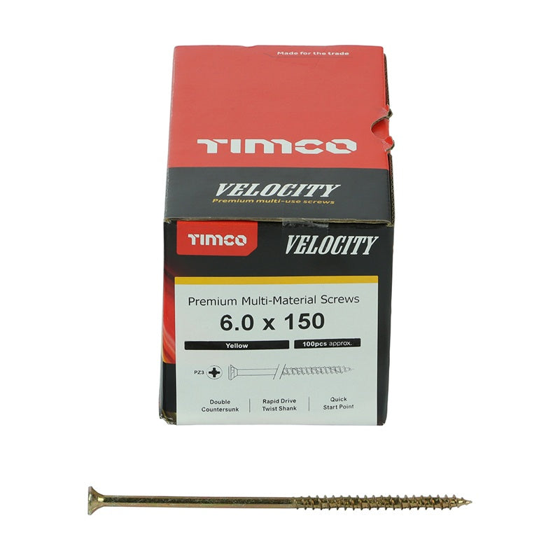 100 x TIMCO Velocity Premium Multi-Use Countersunk Gold Woodscrews - 6.0 x 150