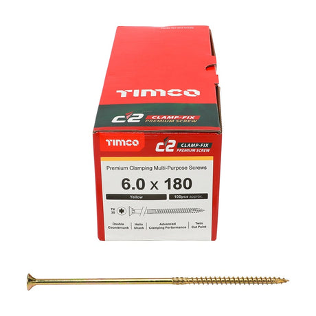 100 x TIMCO C2 Clamp-Fix Multi-Purpose Premium Countersunk Gold Woodscrews - 6.0 x 180