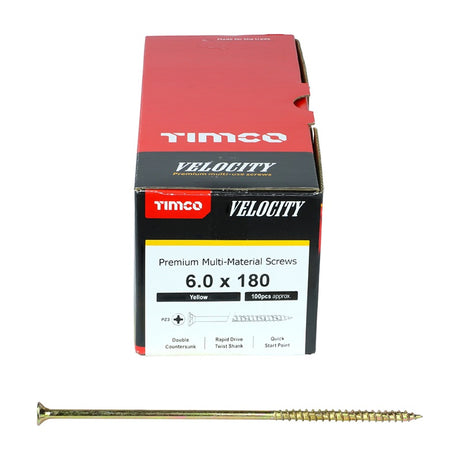 100 x TIMCO Velocity Premium Multi-Use Countersunk Gold Woodscrews - 6.0 x 180