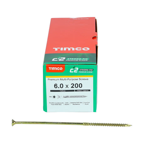 100 x TIMCO C2 Strong-Fix Multi-Purpose Premium Countersunk Gold Woodscrews - 6.0 x 200