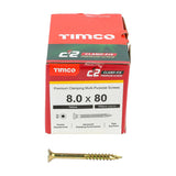 100 x TIMCO C2 Clamp-Fix Multi-Purpose Premium Countersunk Gold Woodscrews - 8.0 x 80