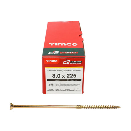 50 x TIMCO C2 Clamp-Fix Multi-Purpose Premium Countersunk Gold Woodscrews - 8.0 x 225