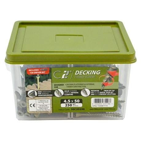 250 x TIMCO C2 Deck-Fix Premium Countersunk Green Decking Screws - 4.5 x 50