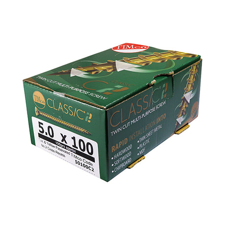 100 x TIMCO C2 Strong-Fix Multi-Purpose Premium Countersunk Gold Woodscrews - 5.0 x 120