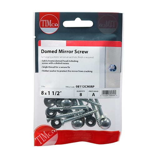 8 x TIMCO Mirror Screws Dome Head Chrome - 8 x 1 1/2