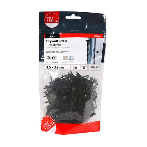 400 x TIMCO Drywall Fine Thread Bugle Head Black Screws - 3.5 x 32