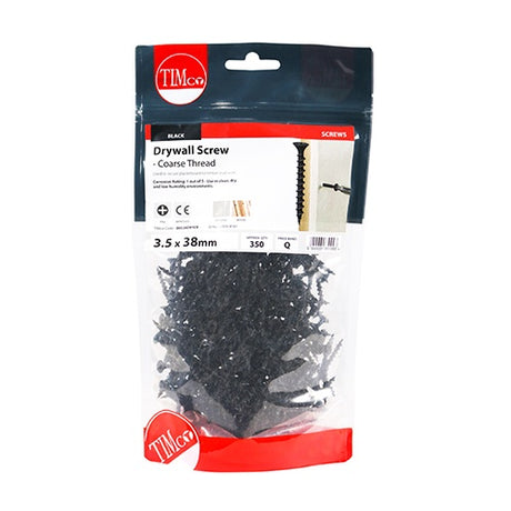 350 x TIMCO Drywall Coarse Thread Bugle Head Black Screws - 3.5 x 38