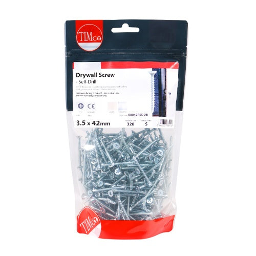 320 x TIMCO Drywall Self-Drilling Bugle Head Silver Screws - 3.5 x 42