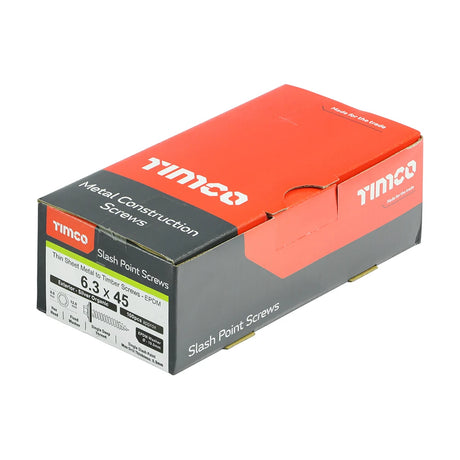 100 x TIMCO Slash Point Sheet Metal to Timber Screws Exterior Silver with EPDM Washer - 6.3 x 45