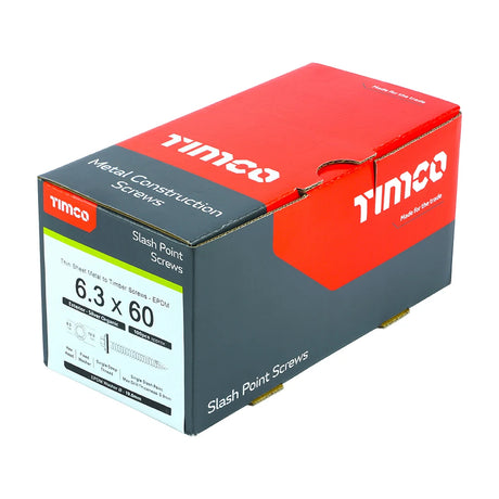 100 x TIMCO Slash Point Sheet Metal to Timber Screws Exterior Silver with EPDM Washer - 6.3 x 60