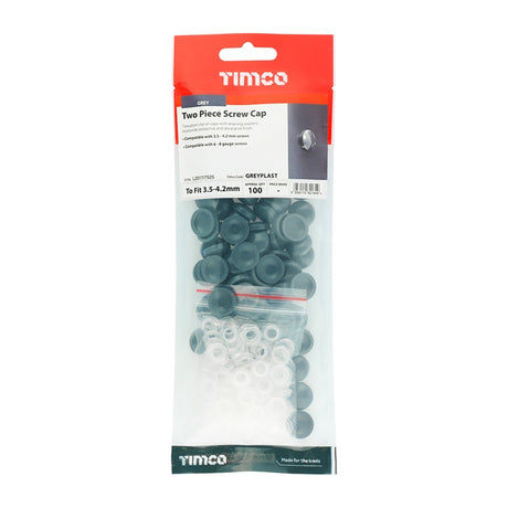 100 x TIMCO Two Piece Screw Caps Grey - To Fit 3.5 to 4.2 Screw