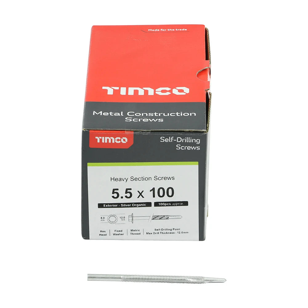 100 x TIMCO Self-Drilling Heavy Section Screws Exterior Silver - 5.5 x 100