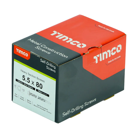 100 x TIMCO Self-Drilling Heavy Section Screws Exterior Silver with EPDM Washer - 5.5 x 80