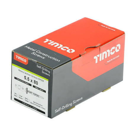 100 x TIMCO Self-Drilling Heavy Section Screws Exterior Silver with EPDM Washer - 5.5 x 80