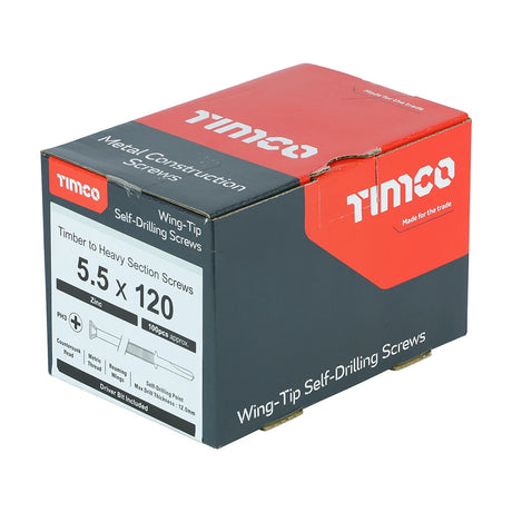 100 x TIMCO Self-Drilling Wing-Tip Steel to Timber Heavy Section Silver Screws  - 5.5 x 120