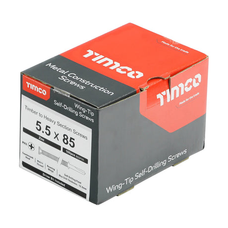 100 x TIMCO Self-Drilling Wing-Tip Steel to Timber Heavy Section Silver Screws  - 5.5 x 85