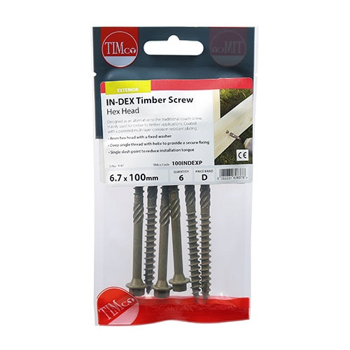 6 x TIMCO Timber Screws Hex Flange Head Exterior Green - 6.7 x 100