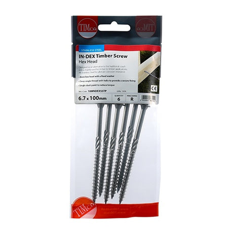 6 x TIMCO Timber Screws Hex Flange Head A4 Stainless Steel - 6.7 x 100