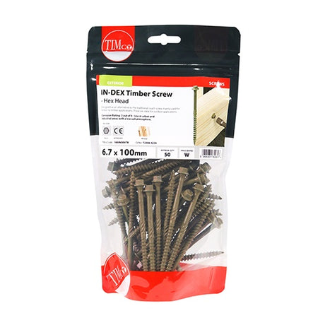 50 x TIMCO Timber Screws Hex Flange Head Exterior Green - 6.7 x 100