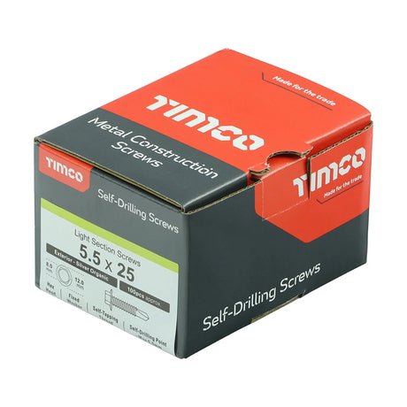 100 x TIMCO Self-Drilling Light Section Screws Exterior Silver - 5.5 x 25