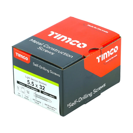 100 x TIMCO Self-Drilling Light Section Screws Exterior Silver - 5.5 x 32