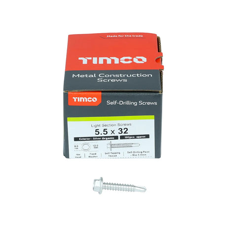 100 x TIMCO Self-Drilling Light Section Screws Exterior Silver - 5.5 x 32