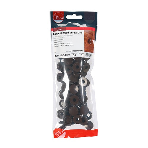 50 x TIMCO Hinged Screw Caps Large Brown - To fit 5.0 to 6.0 Screw