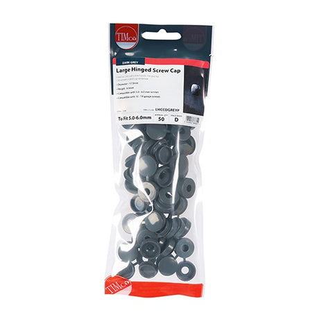 50 x TIMCO Hinged Screw Caps Large Dark Grey - To fit 5.0 to 6.0 Screw