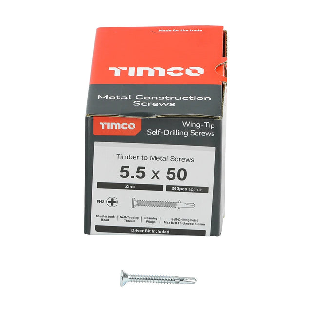 200 x TIMCO Self-Drilling Wing-Tip Steel to Timber Light Section Silver Screws  - 5.5 x 50
