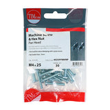 30 x TIMCO Machine Pan Head Screws & Hex Nut Silver - M4 x 25