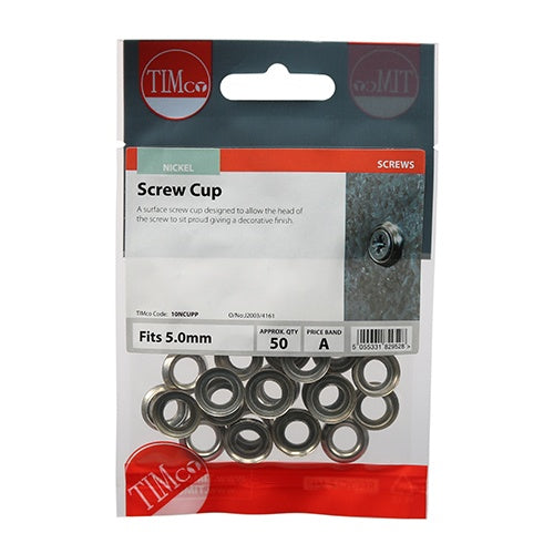 50 x TIMCO Screw Cups Nickel - To fit 10 Gauge Screws