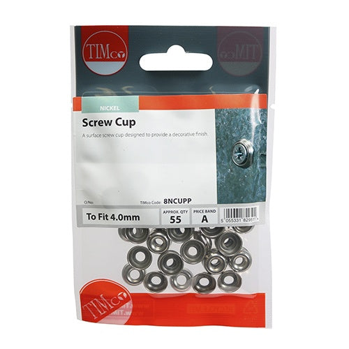 55 x TIMCO Screw Cups Nickel - To fit 8 Gauge Screws