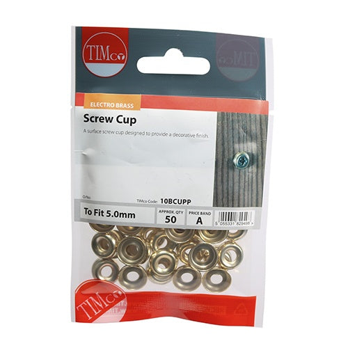 50 x TIMCO Screw Cups Electro Brass - To fit 10 Gauge Screws