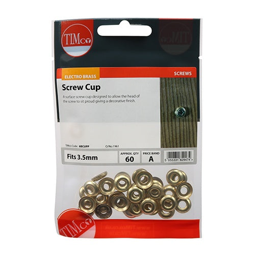 60 x TIMCO Screw Cups Electro Brass - To fit 6 Gauge Screws