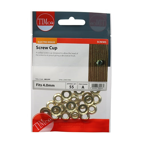 55 x TIMCO Screw Cups Electro Brass - To fit 8 Gauge Screws