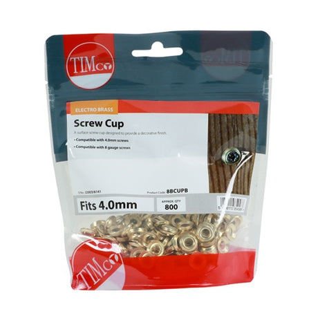 800 x TIMCO Screw Cups Electro Brass - To fit 8 Gauge Screws