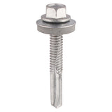 100 x TIMCO Self-Drilling Heavy Section Screws Exterior Silver with EPDM Washer - 5.5 x 38